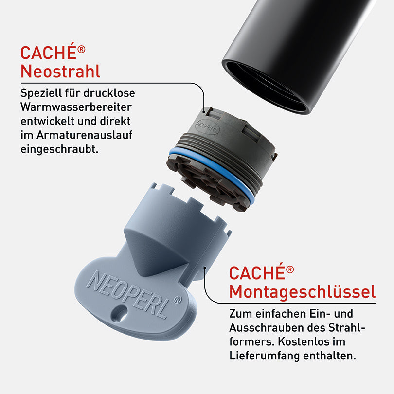Neostrahl Caché Strahlformer mit M24x1 Gewinde für drucklose Warmwasserbereiter